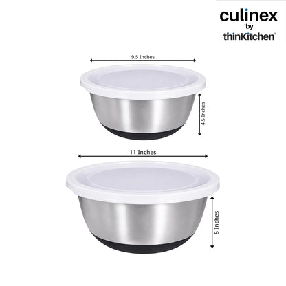Culinex Premium Heavy Gauge 304 Stainless Steel Anti-Skid Mixing Bowl Set of 4 for Kitchen 2400ml, 3800ml for Cakes, Baking,Dough, Salads | Multipurpose Bowl for Cooking, Prep, Mixing, Beating