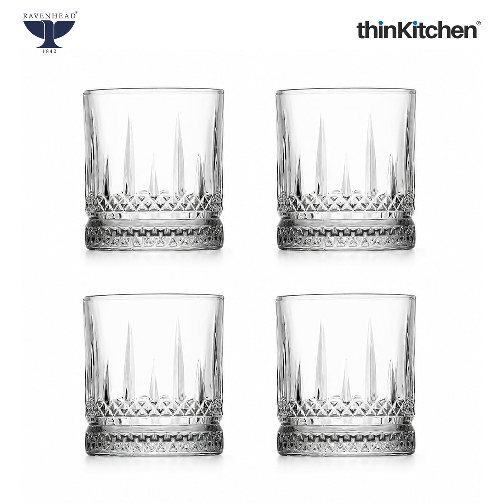 Ravenhead Winchester Premium International Whiskey & Water Glass Set, Set of 4, 370ml | Mixer Glasses, Classic Barware for Whisky, Cocktails & Water | Crafted in UK