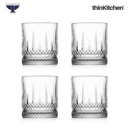 Ravenhead Winchester Premium International Whiskey & Water Glass Set, Set of 4, 370ml | Mixer Glasses, Classic Barware for Whisky, Cocktails & Water | Crafted in UK