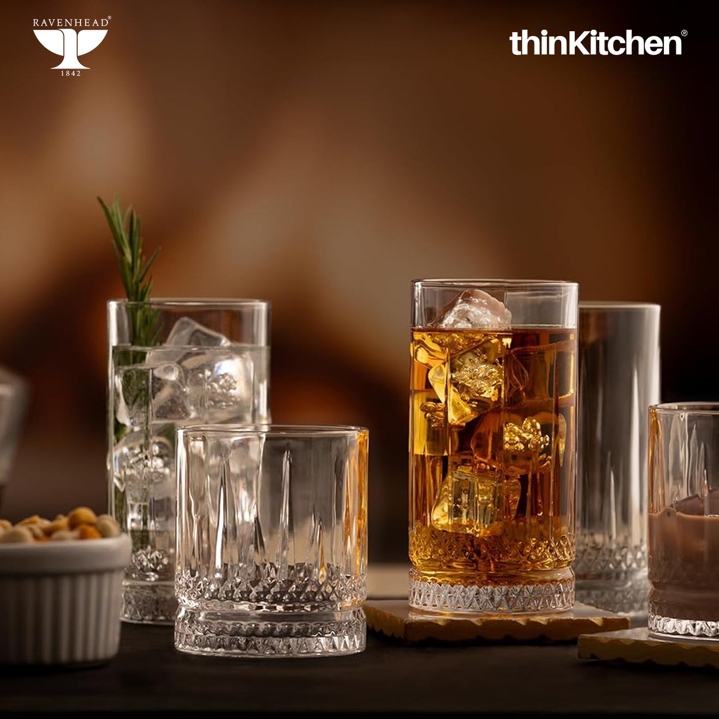Ravenhead Winchester Premium International Whiskey & Water Glass Set, Set of 4, 370ml | Mixer Glasses, Classic Barware for Whisky, Cocktails & Water | Crafted in UK