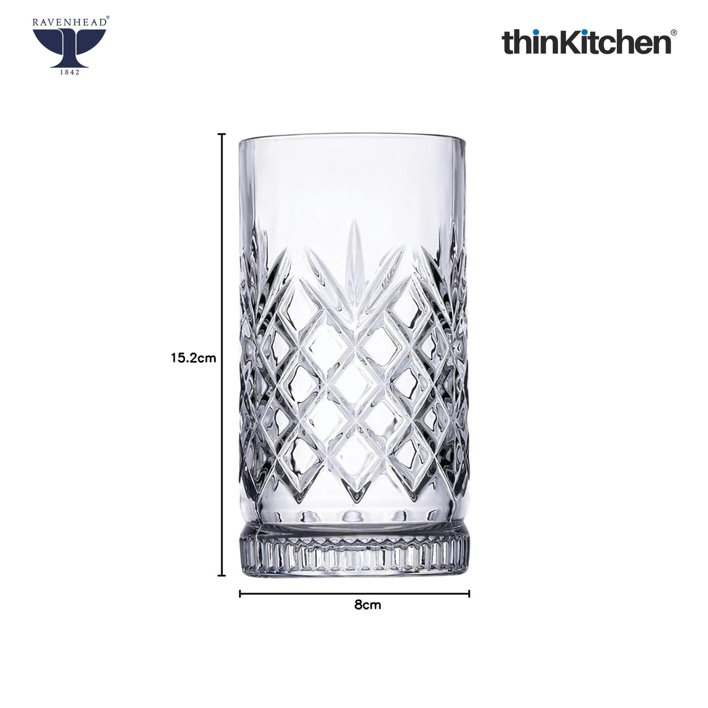 Ravenhead Premium International Eton Hiball Glasses, Set of 4, 450ML | Tall Highball Cocktail & Juice Glasses, 450ml | Elegant Glassware for Juice, Cocktails & Refreshing Drinks | Crafted in UK
