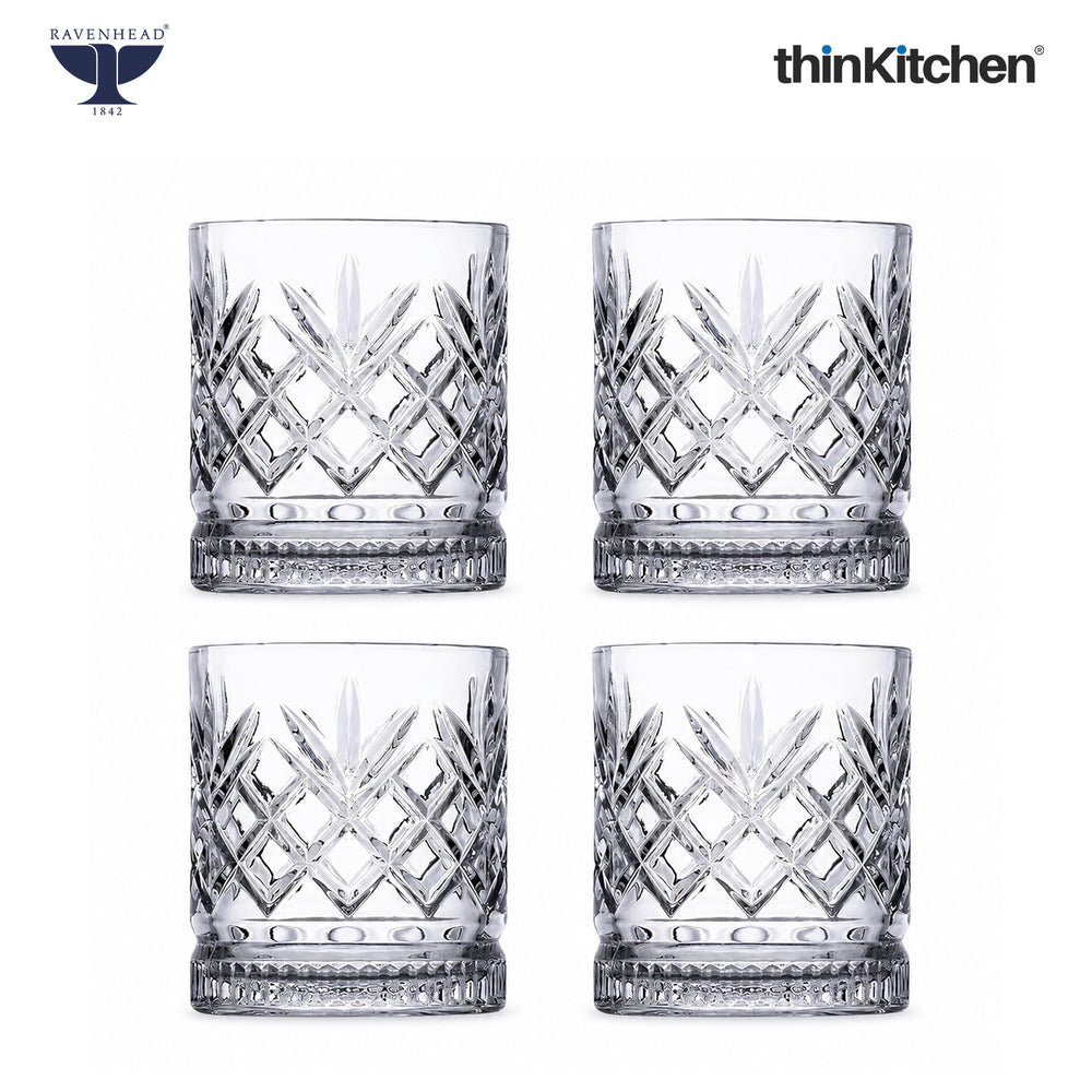 Ravenhead Eton Premium International Whiskey & Water Glass Set of 4, 370ml Each | Mixer Glasses, Elegant Barware for Whisky, Cocktails & Daily Use | Crafted in UK