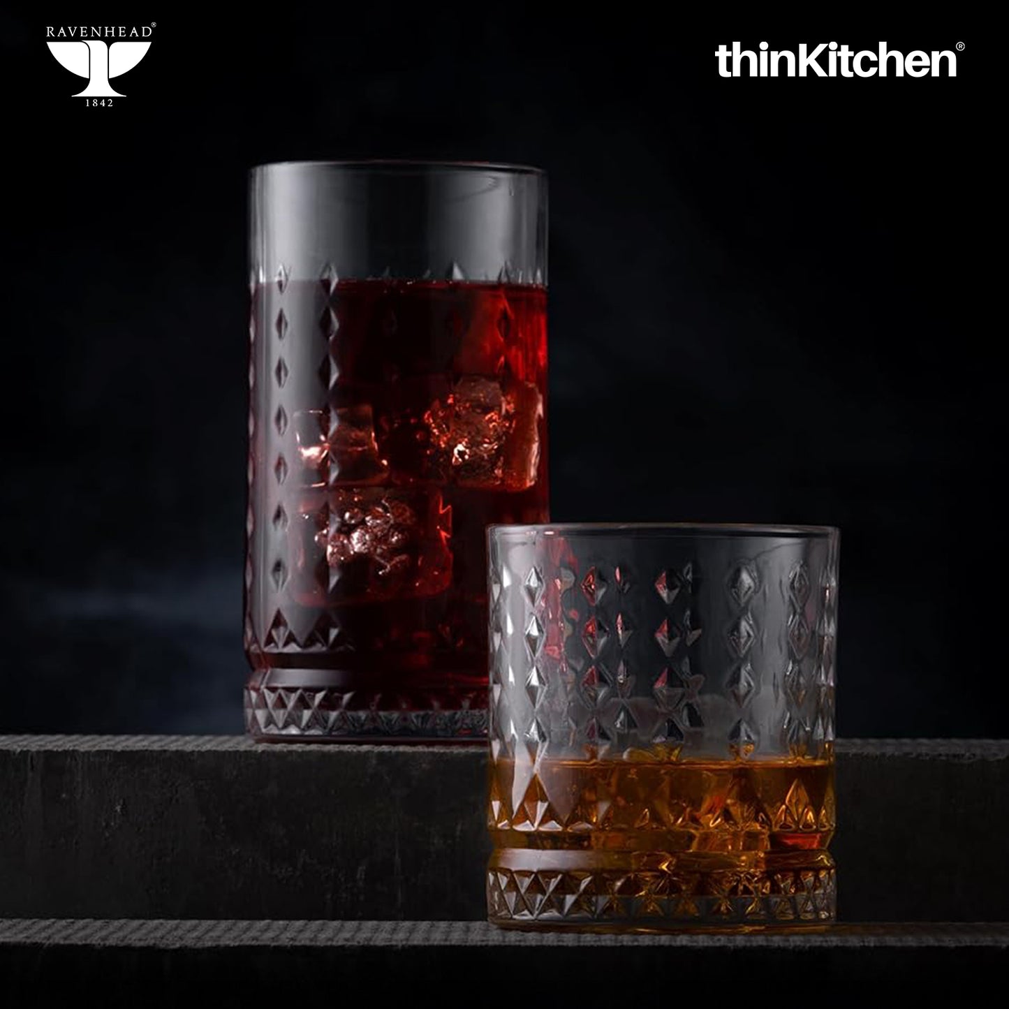 Ravenhead Premium International Oxbridge Hiball Glasses Set of 4 Tall Tumblers, 450ml | Elegant Highball Glass Set for Water, Juice, Cocktails & Drinks | Crafted in UK