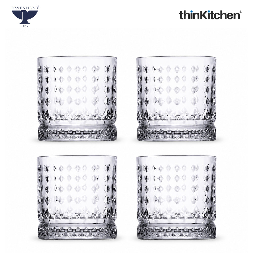 Ravenhead Oxbridge Premium International Whiskey & Water Glass Set – Set of 4 Mixer Glasses, 370ml – Luxury Barware for Whisky, Cocktails & Daily Use