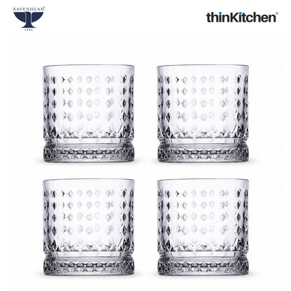 Ravenhead Oxbridge Premium International Whiskey & Water Glass Set – Set of 4 Mixer Glasses, 370ml – Luxury Barware for Whisky, Cocktails & Daily Use