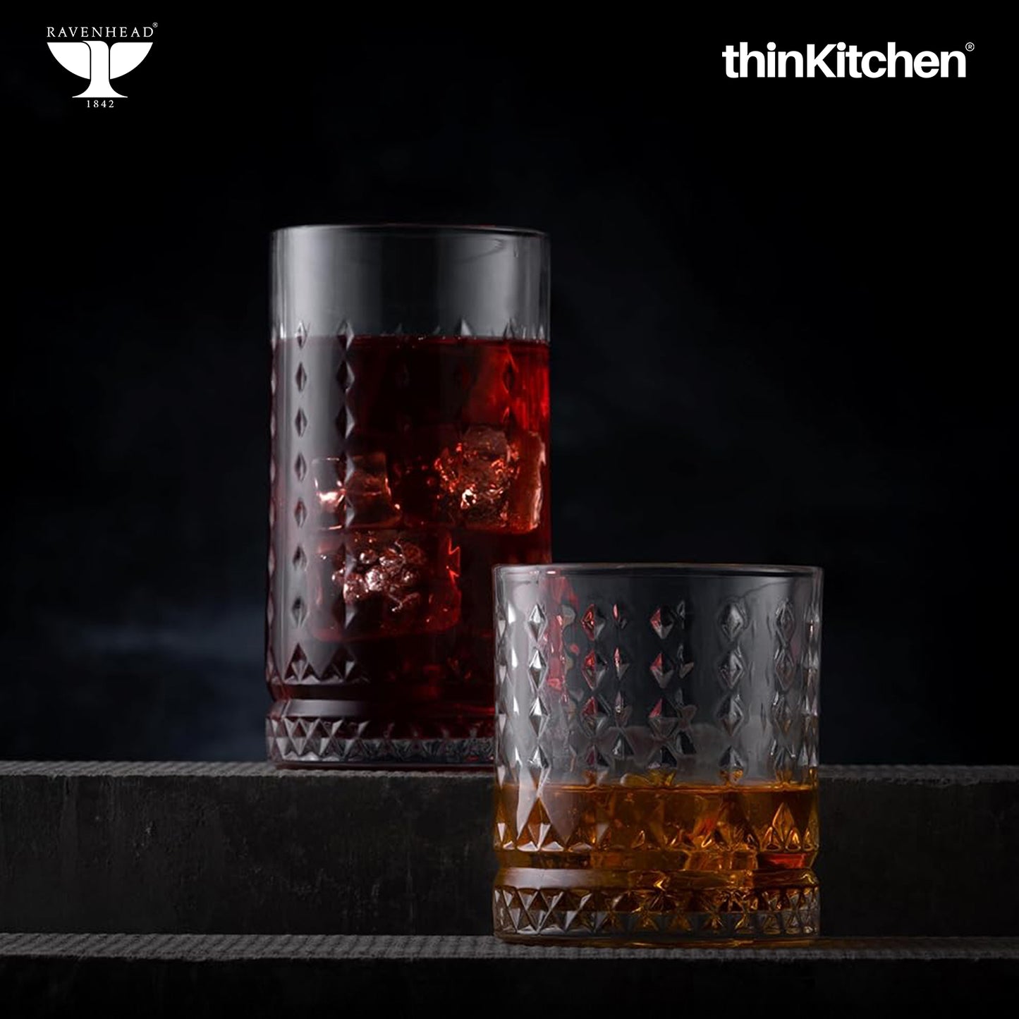 Ravenhead Oxbridge Premium International Whiskey & Water Glass Set – Set of 4 Mixer Glasses, 370ml – Luxury Barware for Whisky, Cocktails & Daily Use