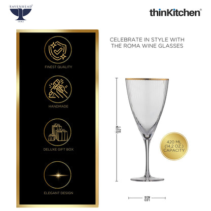 Ravenhead International Premium Wine Glasses Set of 4, 420ml | Transparent Long Stem Glassware, Multipurpose Juice, Mocktail, Cocktail, White/Red Wine Glass Set | Crafted in UK