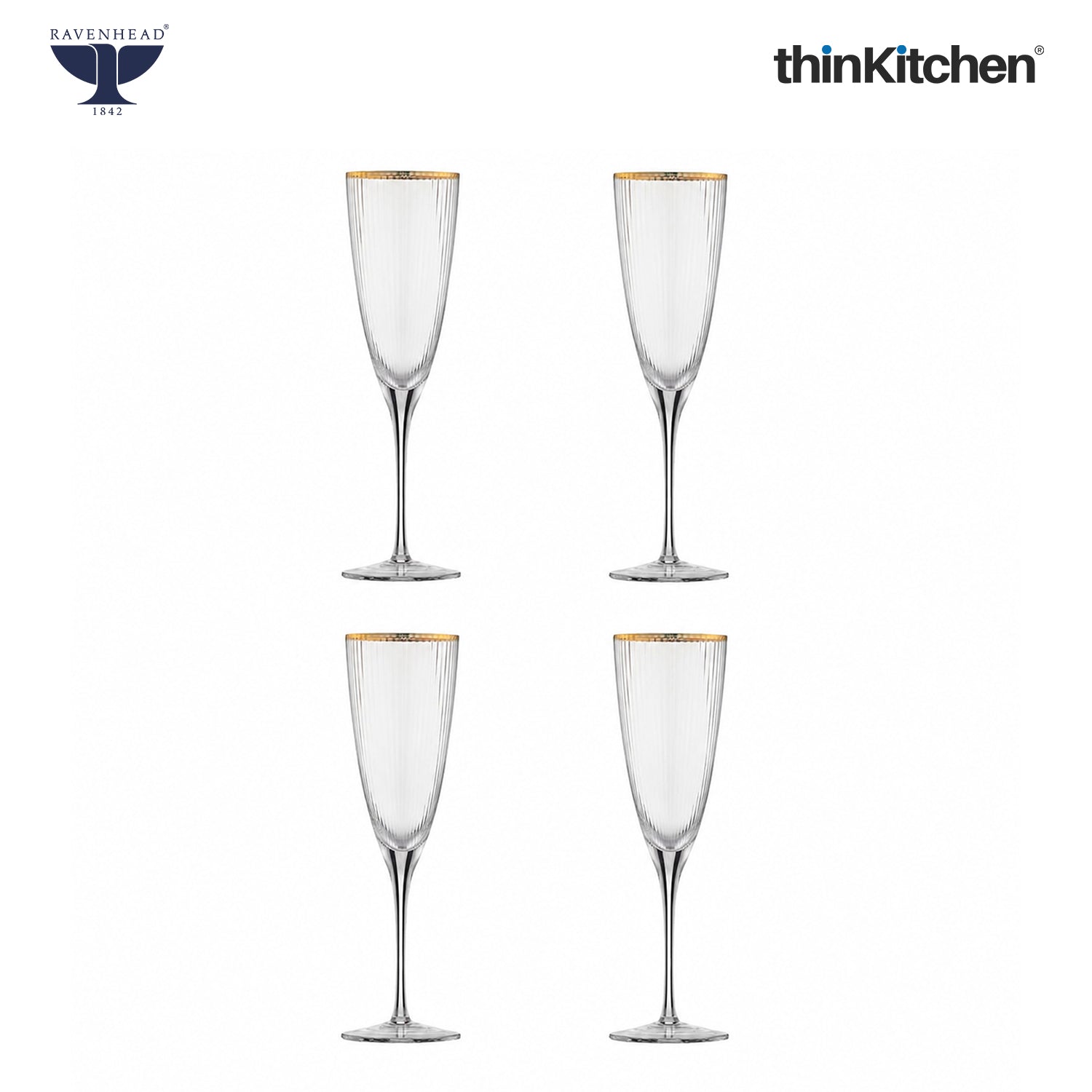 Ravenhead International Premium Roma Flute Glasses Set of 4, 330ml | Tall Tulip-Shaped Champagne Flutes for Cocktails, Mocktails, Juice & Wine | Fluted Glassware for Home Bar & Gifting,Crafted in UK - 1