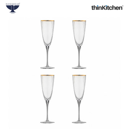 Ravenhead International Premium Roma Flute Glasses Set of 4, 330ml | Tall Tulip-Shaped Champagne Flutes for Cocktails, Mocktails, Juice & Wine | Fluted Glassware for Home Bar & Gifting,Crafted in UK