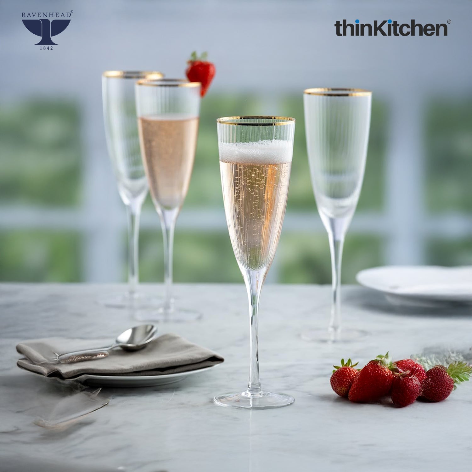 Ravenhead International Premium Roma Flute Glasses Set of 4, 330ml | Tall Tulip-Shaped Champagne Flutes for Cocktails, Mocktails, Juice & Wine | Fluted Glassware for Home Bar & Gifting,Crafted in UK - 3