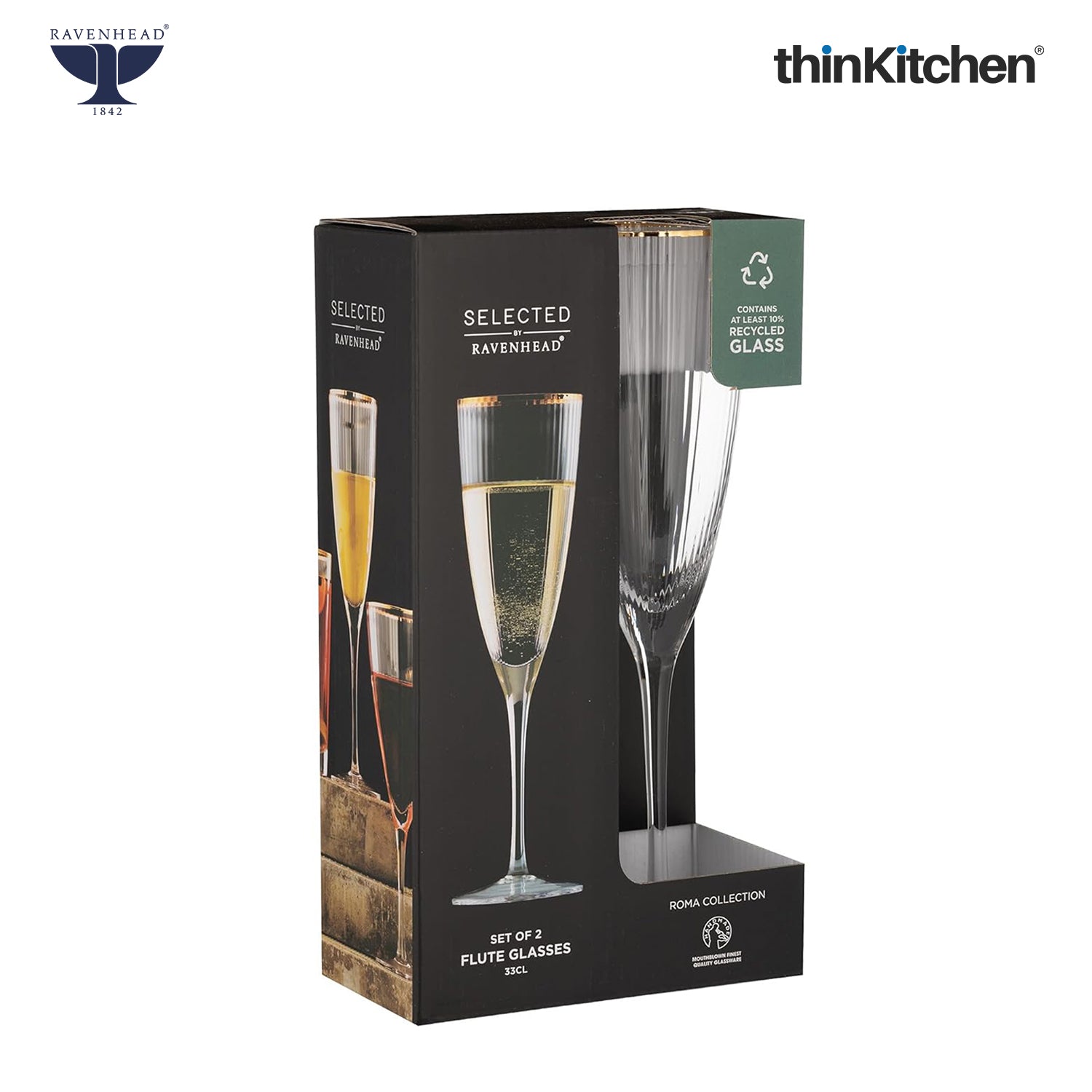 Ravenhead International Premium Roma Flute Glasses Set of 4, 330ml | Tall Tulip-Shaped Champagne Flutes for Cocktails, Mocktails, Juice & Wine | Fluted Glassware for Home Bar & Gifting,Crafted in UK - 5