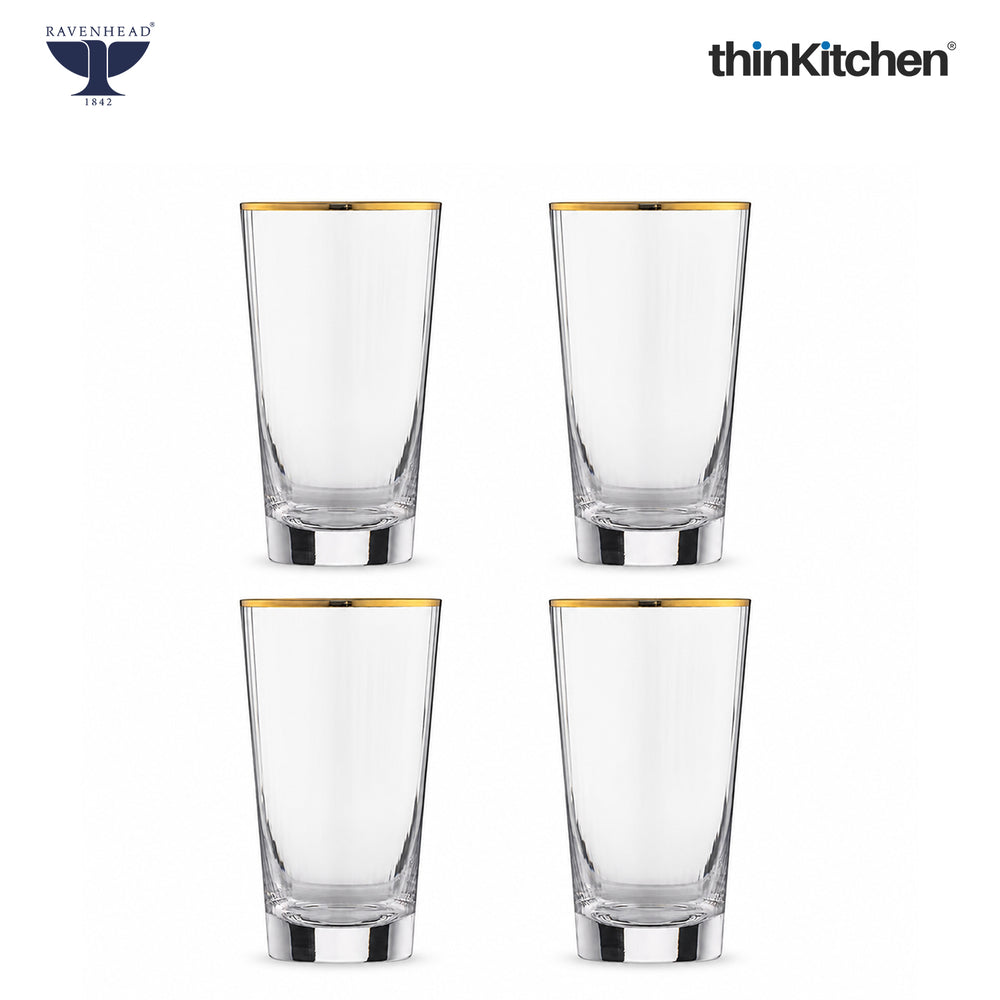 Ravenhead Premium International Hiball Glasses Set of 4, 480ml | Tall Tumblers, Elegant Lightweight Drinkware for Water, Juice, Cocktails & Beverages | Crafted in UK
