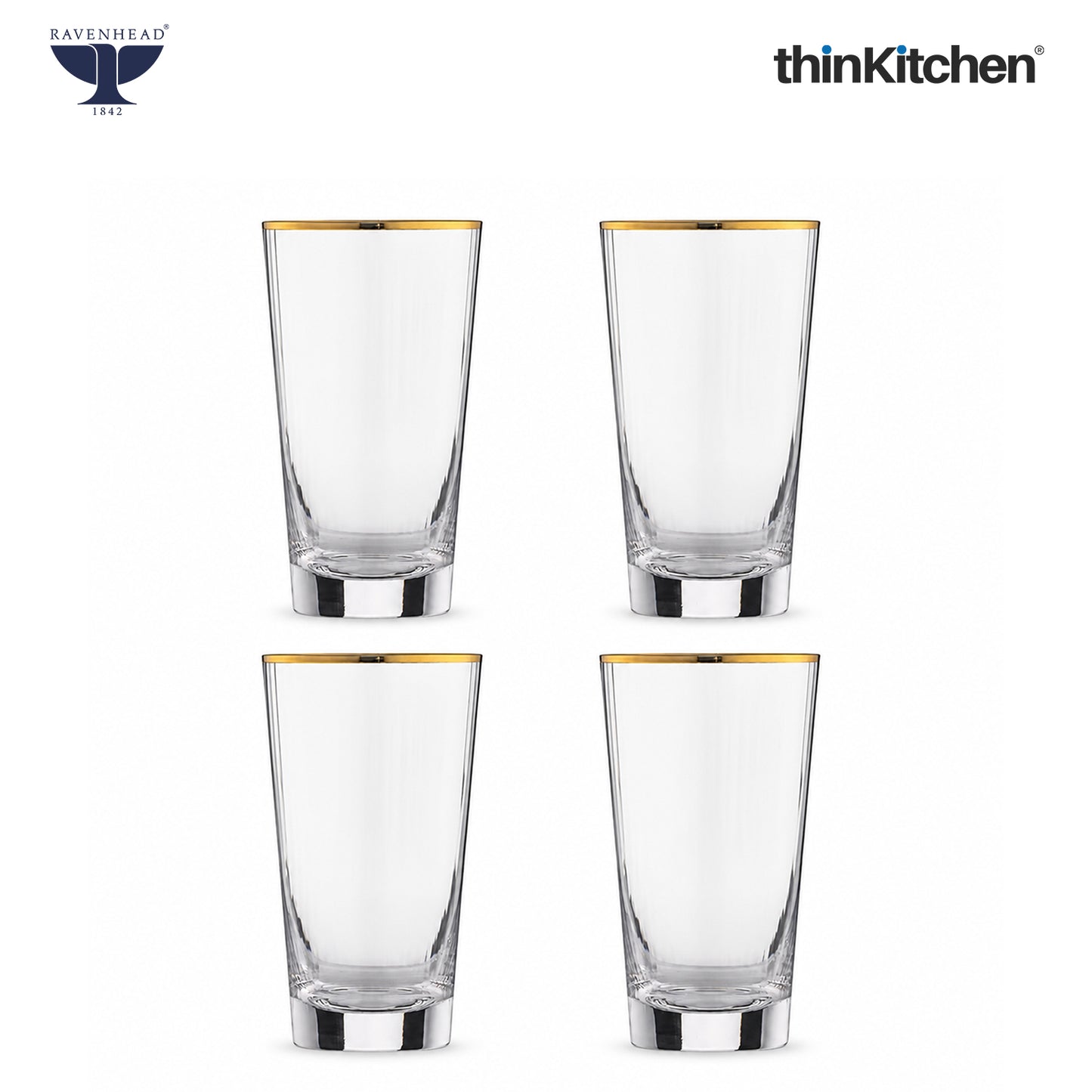 Ravenhead Premium International Hiball Glasses Set of 4, 480ml | Tall Tumblers, Elegant Lightweight Drinkware for Water, Juice, Cocktails & Beverages | Crafted in UK