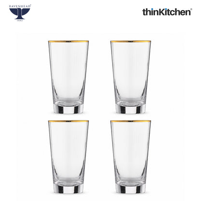 Ravenhead Premium International Hiball Glasses Set of 4, 480ml | Tall Tumblers, Elegant Lightweight Drinkware for Water, Juice, Cocktails & Beverages | Crafted in UK