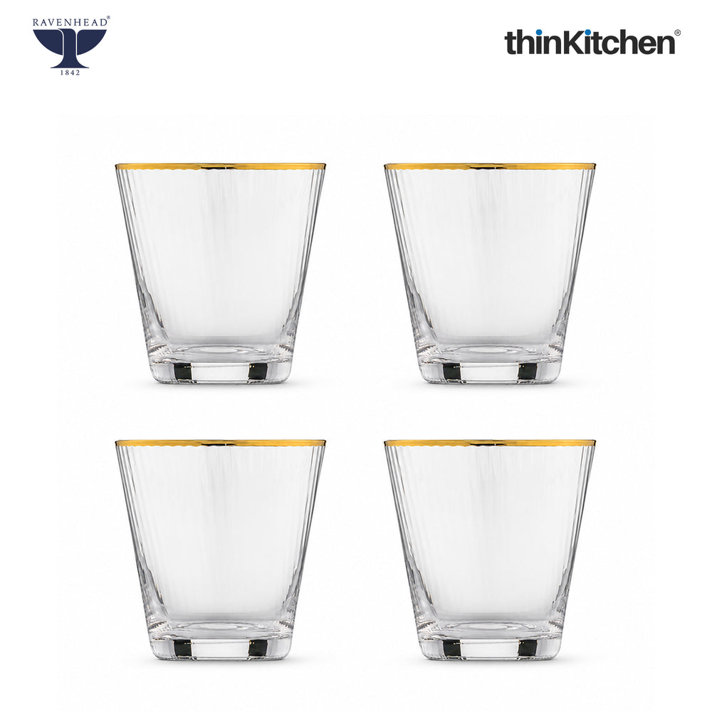 Ravenhead Premium International Whiskey Glasses, Set of 4, 340ml Each | ElegantShort Drinking Glass with for Whisky, Water, Drinks, Home Bar, Barware & Gifting for Home | Crafted in UK