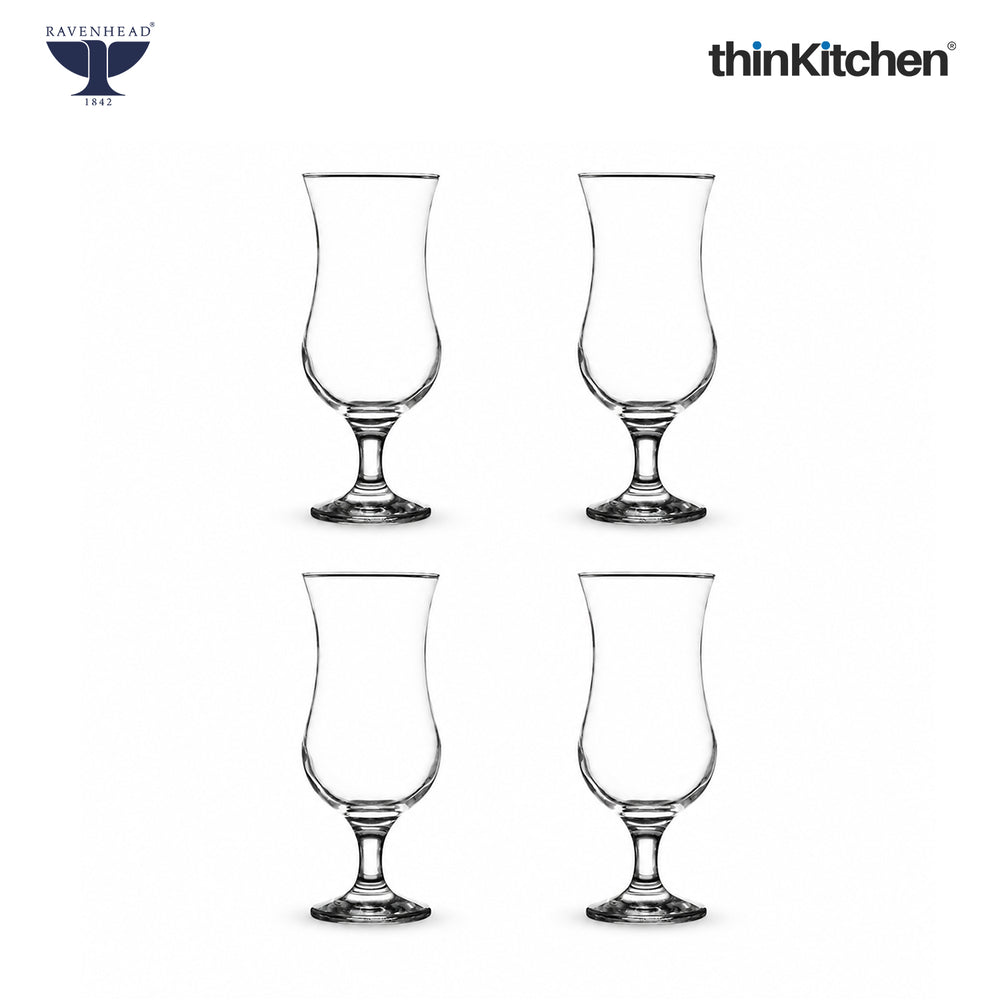 Ravenhead Premium Cocktail Transparent Glasses Set of 4, 420 ml | Short Stem Tulip/Hurricane Glass for Mojito, Pina Colada, Wine & Mocktails | Elegant Bar Glass for Home & Party, Crafted in UK