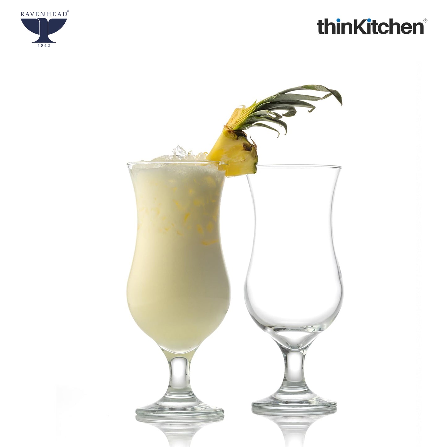 Ravenhead Premium Cocktail Transparent Glasses Set of 4, 420 ml | Short Stem Tulip/Hurricane Glass for Mojito, Pina Colada, Wine & Mocktails | Elegant Bar Glass for Home & Party, Crafted in UK
