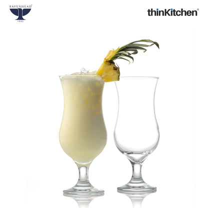 Ravenhead Premium Cocktail Transparent Glasses Set of 4, 420 ml | Short Stem Tulip/Hurricane Glass for Mojito, Pina Colada, Wine & Mocktails | Elegant Bar Glass for Home & Party, Crafted in UK