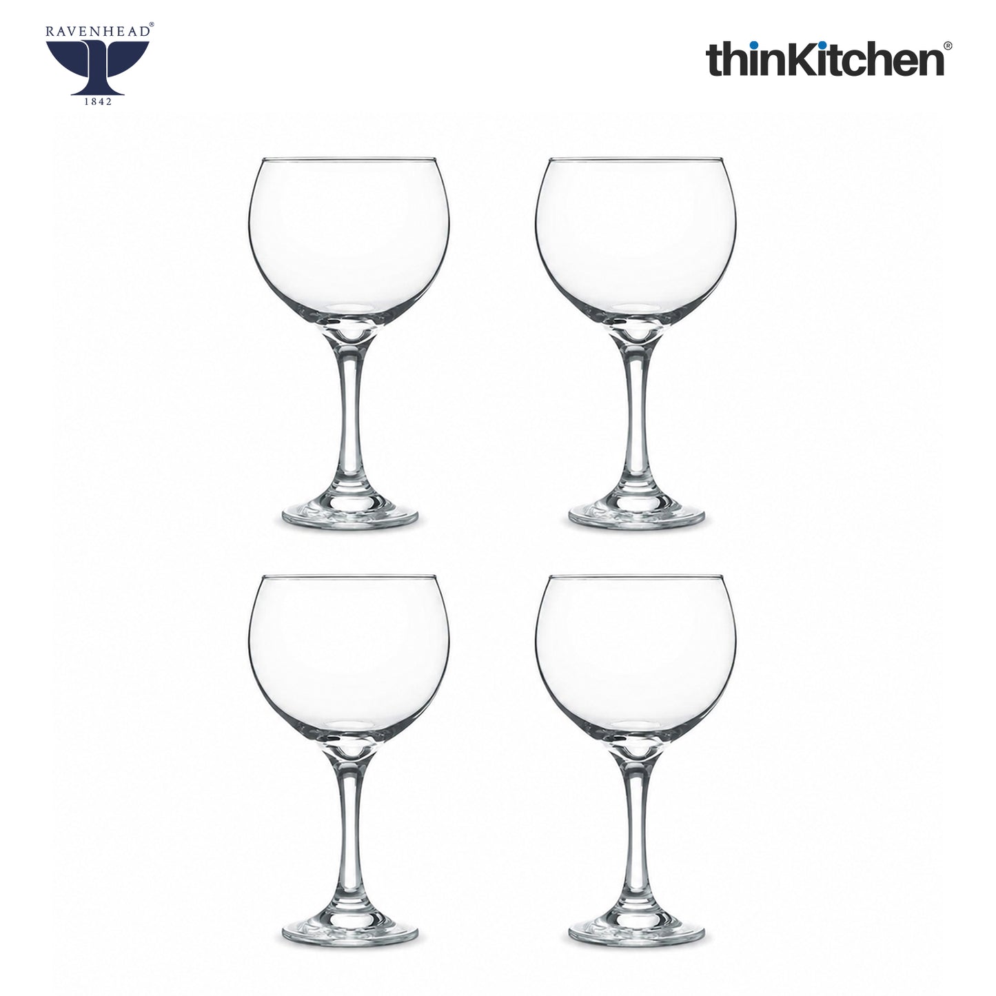 Ravenhead Premium International Set of 4 Gin Balloon Glasses - 650ml | Elegant Transparent Glasses for Wine, Red Wine, Water or Cocktails | Wine Glass Set Ideal for Gifting & Home Bars Crafted in UK