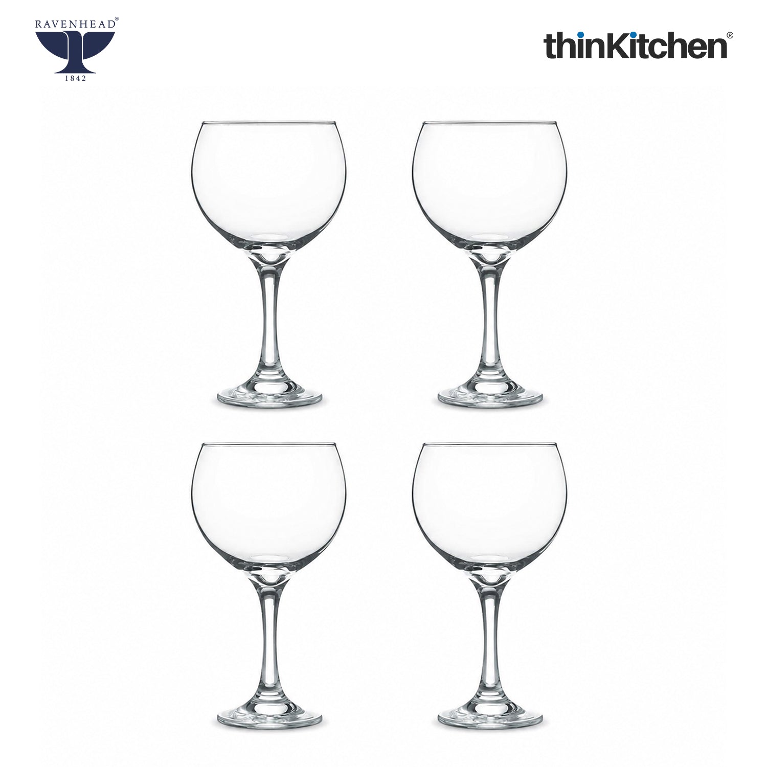 Ravenhead Premium International Set of 4 Gin Balloon Glasses - 650ml | Elegant Transparent Glasses for Wine, Red Wine, Water or Cocktails | Wine Glass Set Ideal for Gifting & Home Bars Crafted in UK - 1