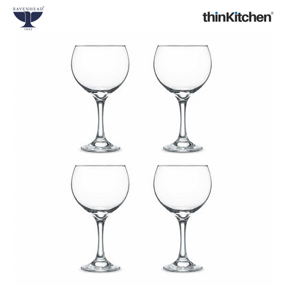 Ravenhead Premium International Set of 4 Gin Balloon Glasses - 650ml | Elegant Transparent Glasses for Wine, Red Wine, Water or Cocktails | Wine Glass Set Ideal for Gifting & Home Bars Crafted in UK