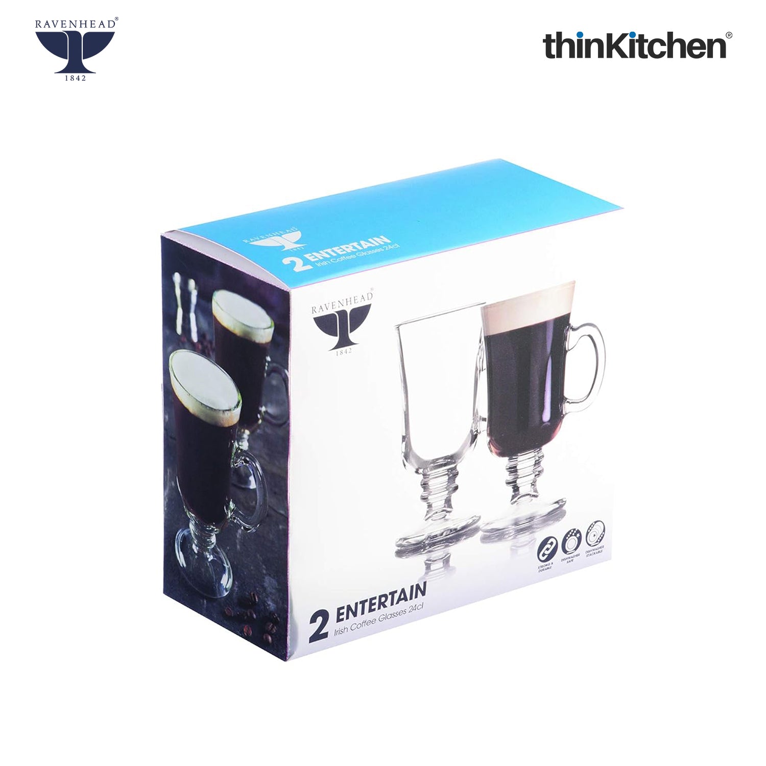 Ravenhead Premium Irish Stemmed Latte Cups Set of 4, 240ml | Clear Transparent Glass Mugs with Handle for Cold Coffee, Cappuccino, Milkshakes & Drinks | Crafted in UK - 4