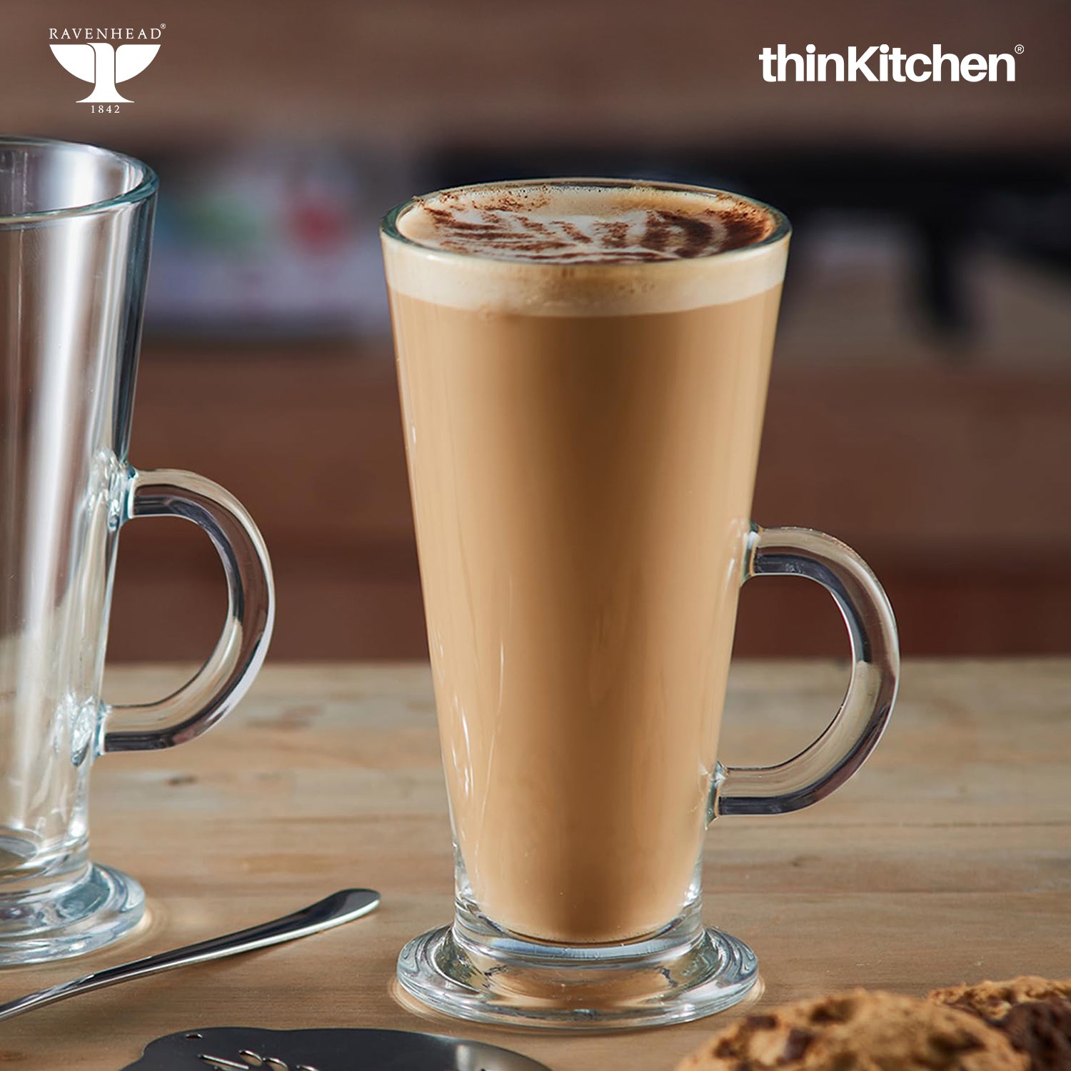 Ravenhead Premium Latte Glasses, Set of 4, 240ml | Transparent Coffee Glasses with Handle for Milkshakes, Cold Coffee & Aesthetic Juice Mugs | Crafted in UK - 2