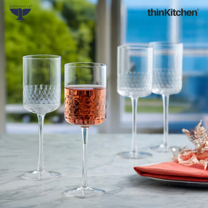 Ravenhead Premium Handmade Wine Glass Set of 4 (420 ml) | High Quality Transparent Long Stem Tulip Wine Glass for Red Wine, White Wine & Cocktails for Home Bar & Gifting | Crafted in UK