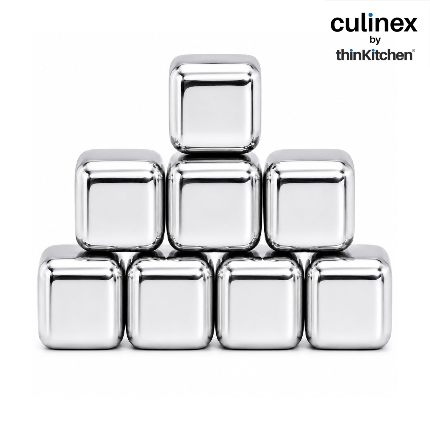 Culinex Premium Stainless Steel Reusable Chilling Ice Cube Stones Set of 8 for Drinks, Cocktails, Mocktails, Whisky, Juices | By thinKitchen