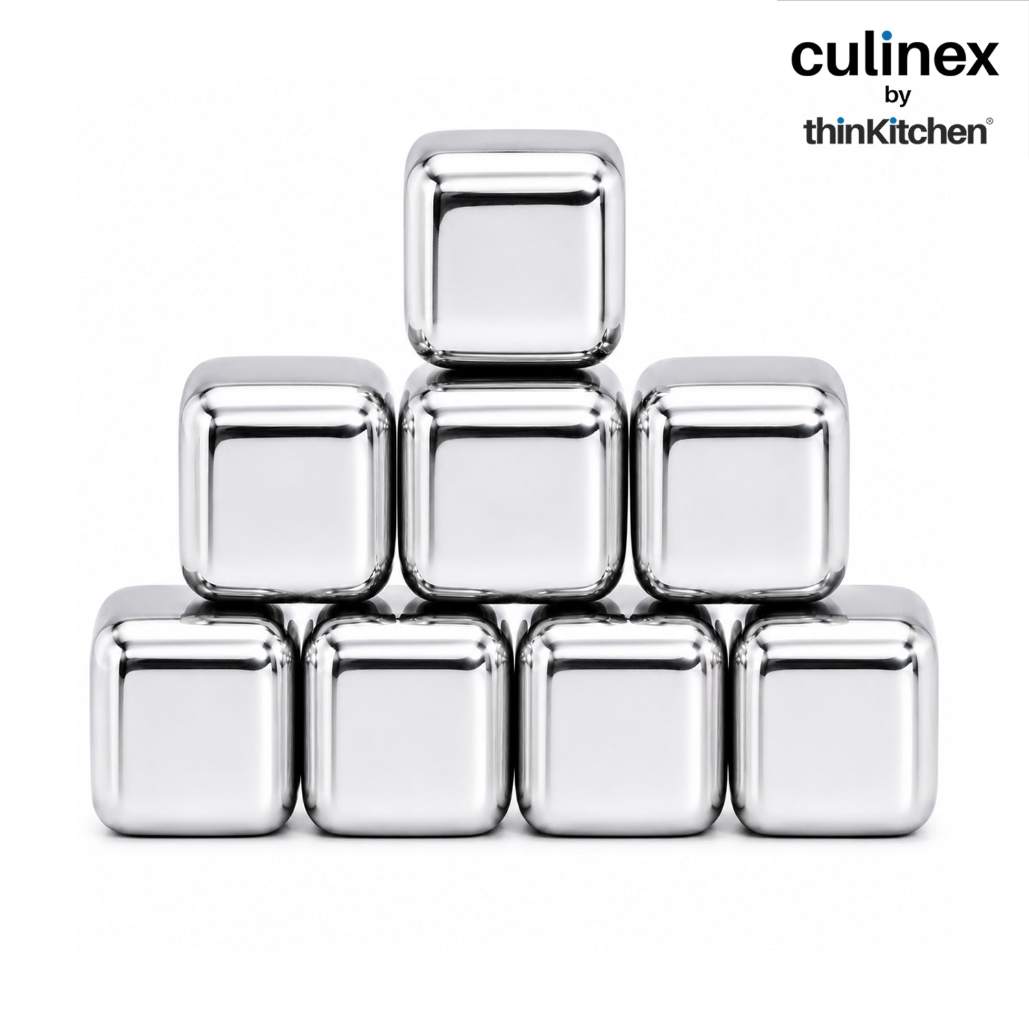 Culinex Premium Stainless Steel Reusable Chilling Ice Cube Stones Set of 8 for Drinks, Cocktails, Mocktails, Whisky, Juices | By thinKitchen - 1