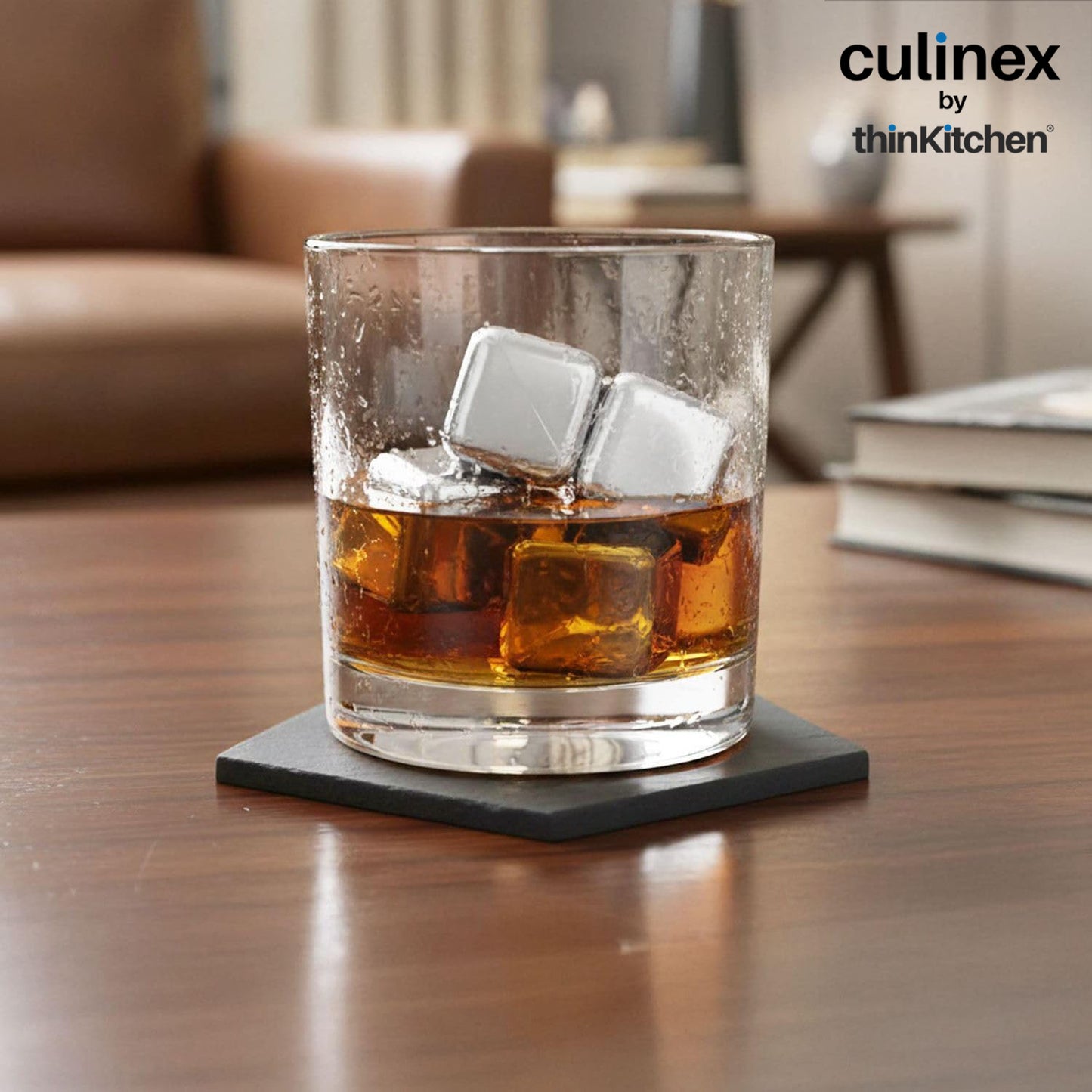 Culinex Premium Stainless Steel Reusable Chilling Ice Cube Stones Set of 8 for Drinks, Cocktails, Mocktails, Whisky, Juices | By thinKitchen