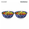 KitchenCraft Premium Stoneware 16 cm Serving Bowl Set of 2 for Soups, Cereal, Noodles, Snacks - Geometric Print | Wide Rim, Microwave & Dishwasher Safe | Designed in UK