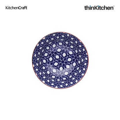 KitchenCraft Premium Stoneware 16 cm Serving Bowl Set of 2 for Soups, Cereal, Noodles, Snacks - Geometric Print | Wide Rim, Microwave & Dishwasher Safe | Designed in UK