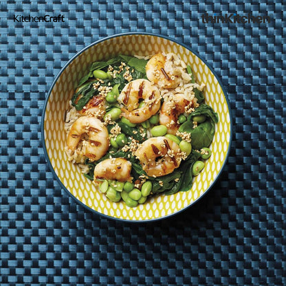KitchenCraft Premium Stoneware 16 cm Serving Bowl Set of 2 for Soups, Cereal, Noodles, Snacks - Leafy Green Print | Wide Rim, Microwave & Dishwasher Safe | Designed in UK