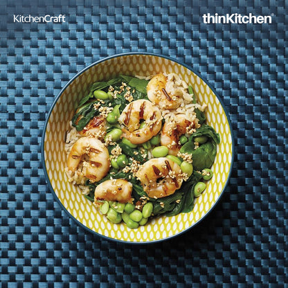 KitchenCraft Premium Stoneware 16 cm Serving Bowl Set of 4 for Soups, Cereal, Noodles, Snacks - Leafy Green Print | Wide Rim, Microwave & Dishwasher Safe | Designed in UK