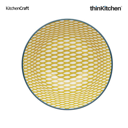 KitchenCraft Premium Stoneware 16 cm Serving Bowl Set of 4 for Soups, Cereal, Noodles, Snacks - Leafy Green Print | Wide Rim, Microwave & Dishwasher Safe | Designed in UK