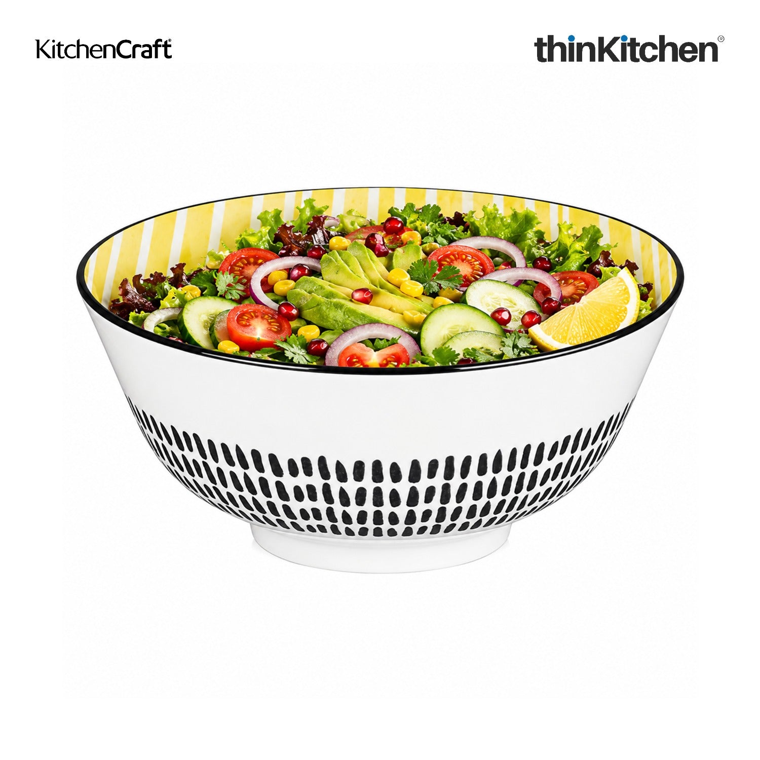 KitchenCraft Premium Stoneware 16cm Serving Bowl Set of 2 for Soups, Cereal, Noodles, Snacks - Yellow Stripe | Wide Rim, Microwave & Dishwasher Safe | Designed in UK - 4