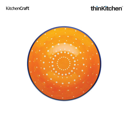 KitchenCraft Premium 15.5 cm Stoneware Serving Bowl Set of 2 for Soups, Cereal, Noodles, Snacks - Orange Spot Floral Design | Wide Rim, Microwave & Dishwasher Safe | Designed in UK