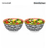KitchenCraft Premium 16 cm Stoneware Serving Bowl Set of 2 for Soups, Cereal, Noodles, Snacks - Swirl & Spot Design | Wide Rim, Microwave & Dishwasher Safe | Designed in UK