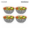 KitchenCraft Premium Stoneware 16 cm Serving Bowl Set of 4 for Soups, Cereal, Noodles, Snacks - Swirl & Spot Design | Wide Rim, Microwave & Dishwasher Safe | Designed in UK