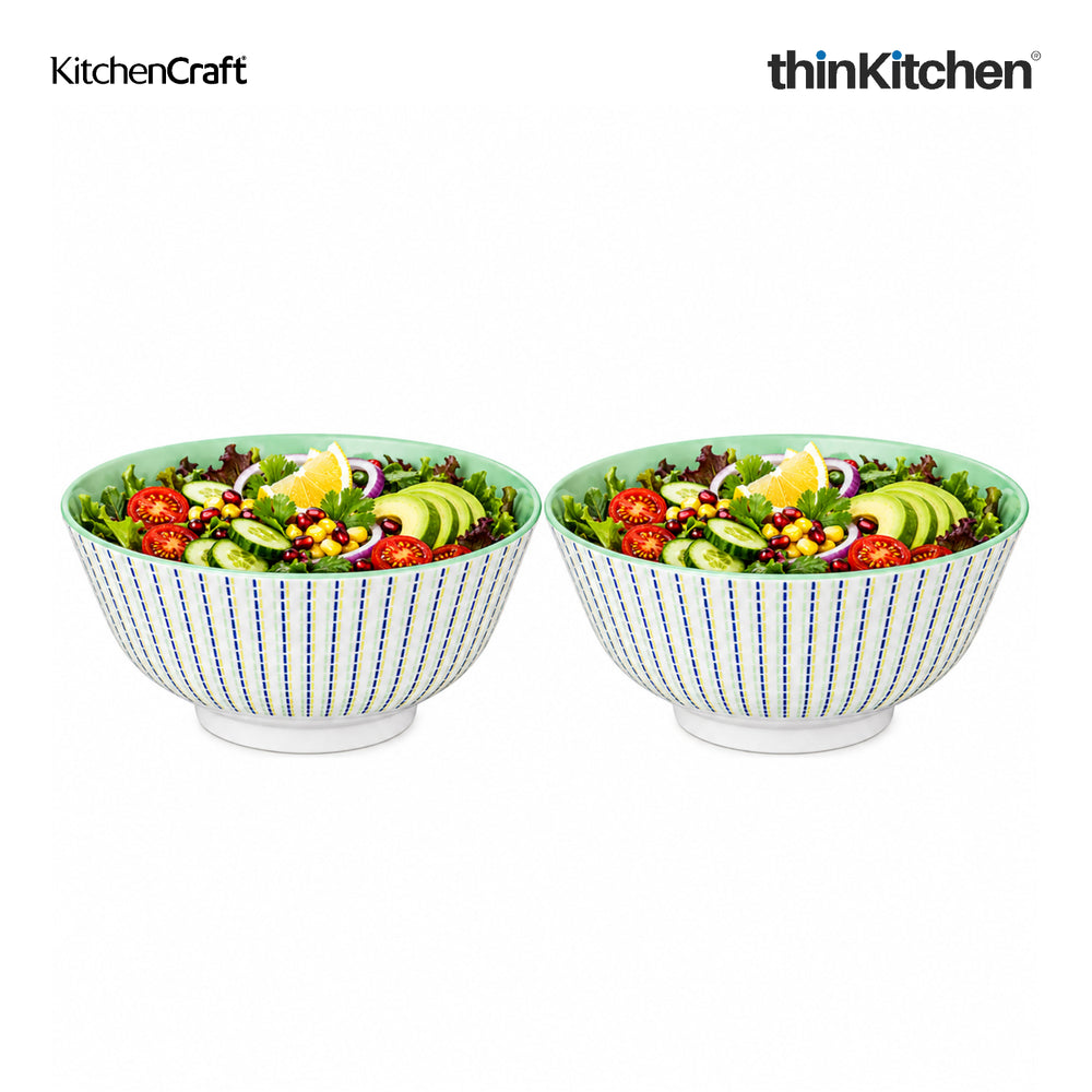KitchenCraft Premium Stoneware 16 cm Serving Bowl Set of 2 for Soups, Cereal, Noodles, Snacks - Moroccan Lime | Wide Rim, Microwave & Dishwasher Safe | Designed in UK