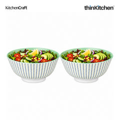 KitchenCraft Premium Stoneware 16 cm Serving Bowl Set of 2 for Soups, Cereal, Noodles, Snacks - Moroccan Lime | Wide Rim, Microwave & Dishwasher Safe | Designed in UK