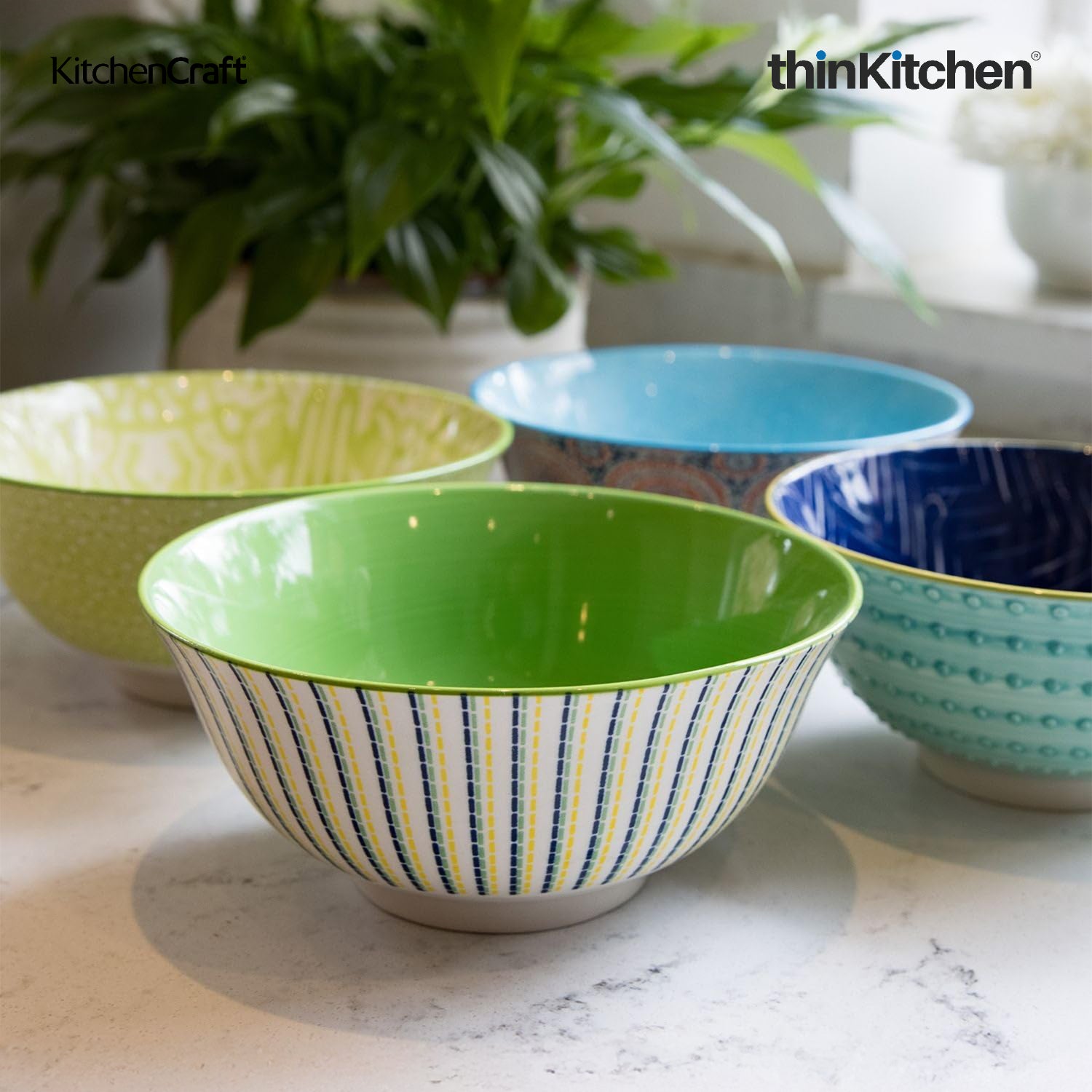 KitchenCraft Premium Stoneware 16 cm Serving Bowl Set of 2 for Soups, Cereal, Noodles, Snacks - Moroccan Lime | Wide Rim, Microwave & Dishwasher Safe | Designed in UK - 2