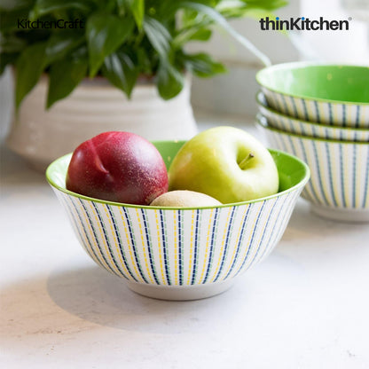 KitchenCraft Premium Stoneware 16 cm Serving Bowl Set of 2 for Soups, Cereal, Noodles, Snacks - Moroccan Lime | Wide Rim, Microwave & Dishwasher Safe | Designed in UK