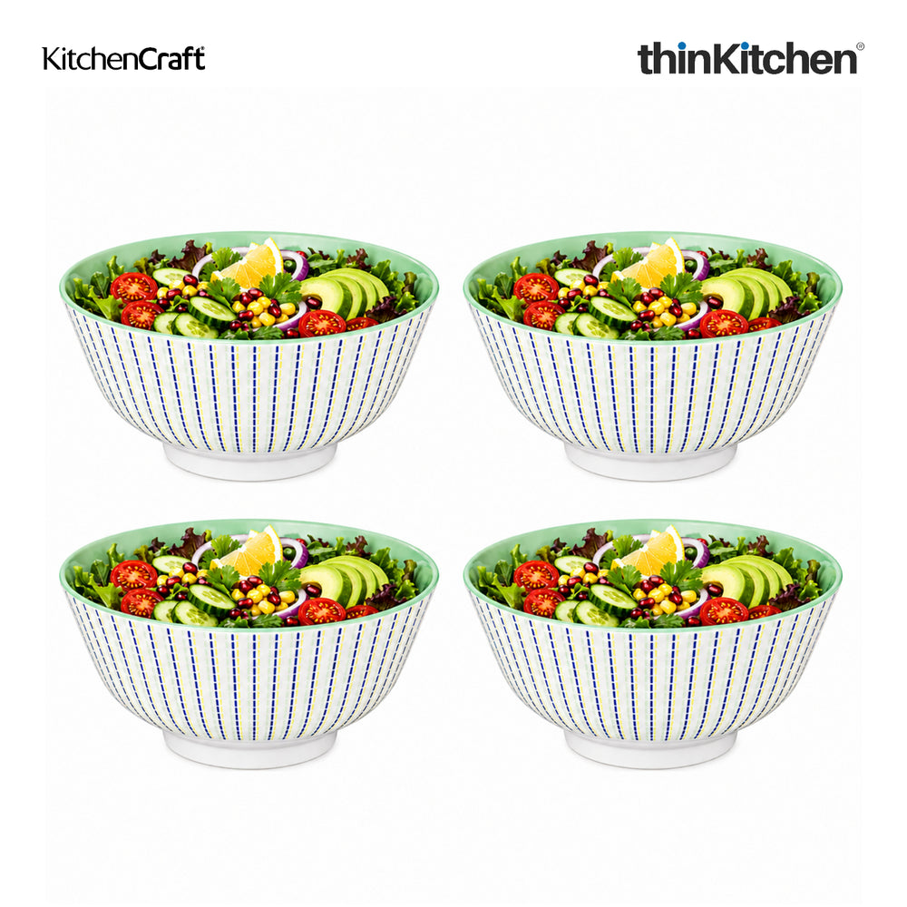 KitchenCraft Premium Stoneware 16 cm Serving Bowl Set of 4 for Soups, Cereal, Noodles, Snacks - Moroccan Lime | Wide Rim, Microwave & Dishwasher Safe | Designed in UK
