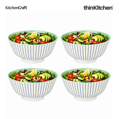 KitchenCraft Premium Stoneware 16 cm Serving Bowl Set of 4 for Soups, Cereal, Noodles, Snacks - Moroccan Lime | Wide Rim, Microwave & Dishwasher Safe | Designed in UK