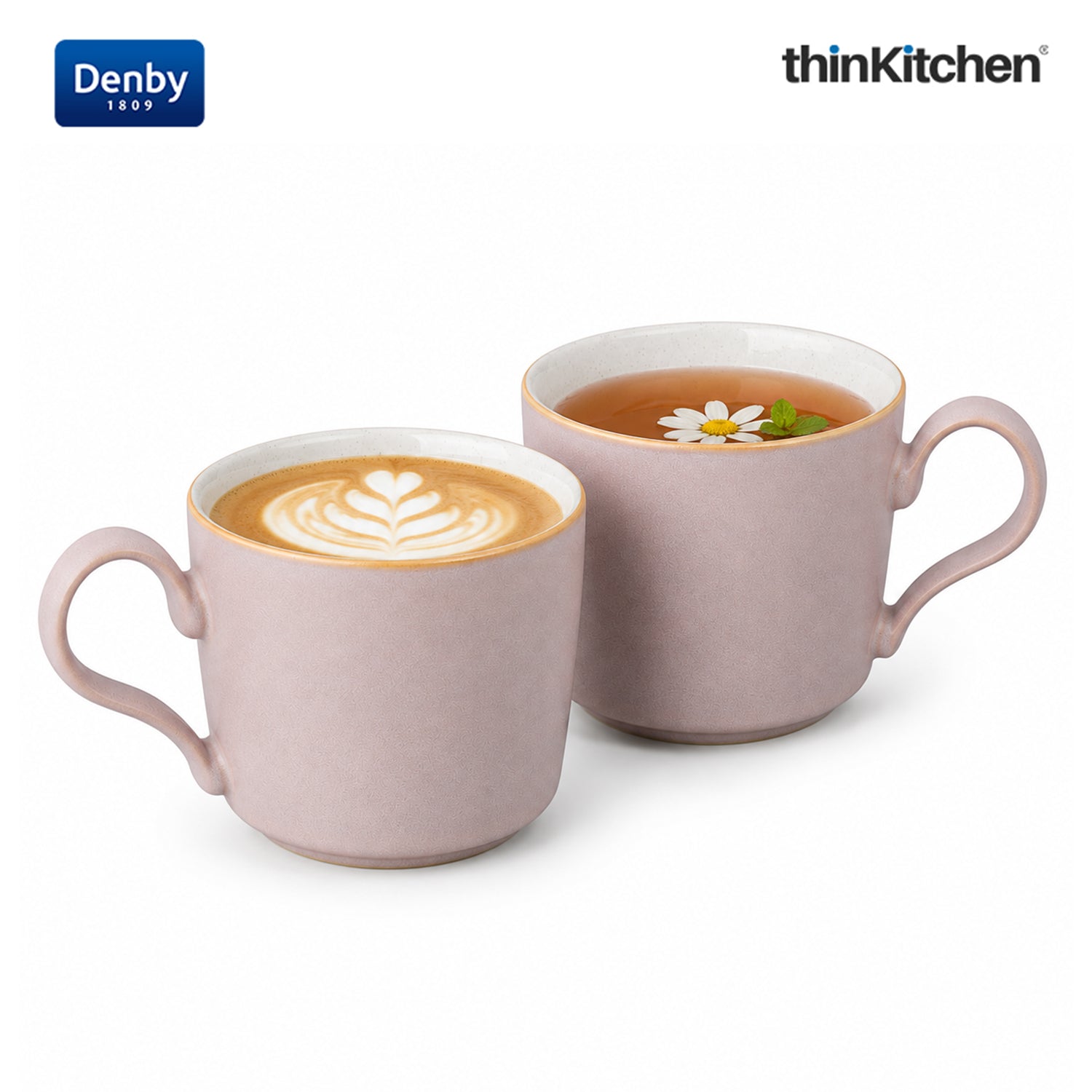 Denby Premium 2 x 220ml Pink Stoneware Cup Set, Handmade Ceramic Tea & Coffee Cup for Cappuccino Latte & Hot Beverages, Oven Microwave Dishwasher Safe, Made in UK - 1