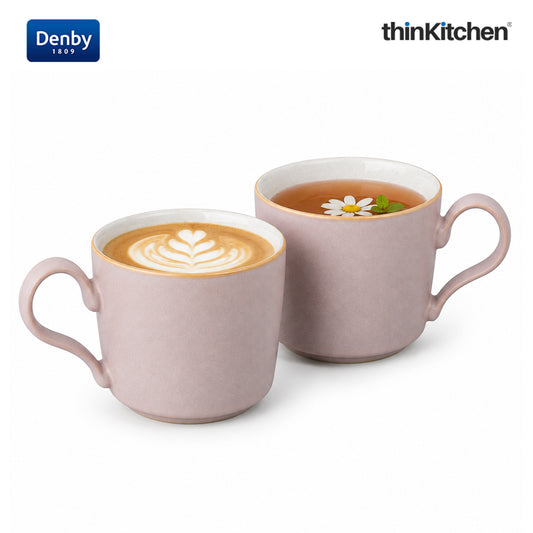 Denby Premium 2 x 220ml Pink Stoneware Cup Set, Handmade Ceramic Tea & Coffee Cup for Cappuccino Latte & Hot Beverages, Oven Microwave Dishwasher Safe, Made in UK