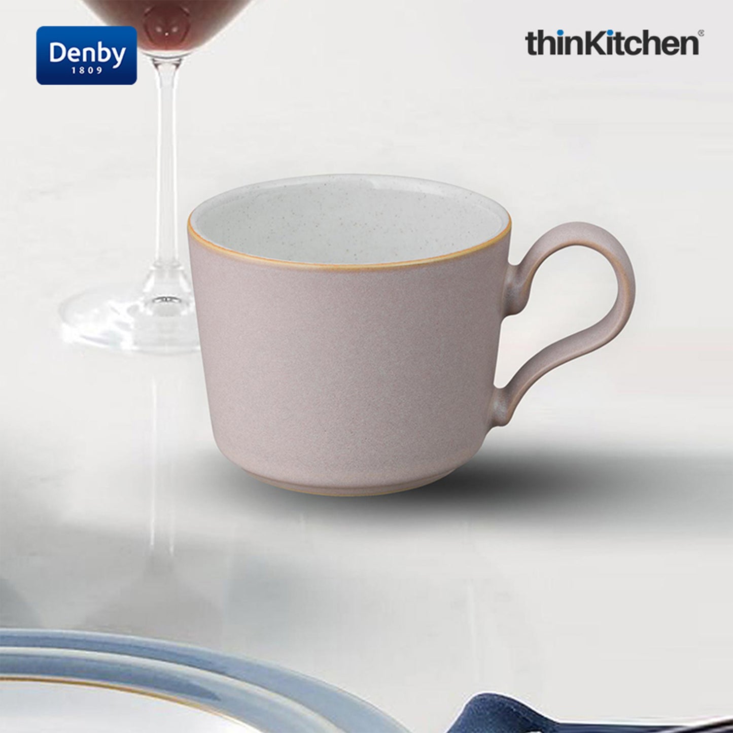 Denby Premium 2 x 220ml Pink Stoneware Cup Set, Handmade Ceramic Tea & Coffee Cup for Cappuccino Latte & Hot Beverages, Oven Microwave Dishwasher Safe, Made in UK