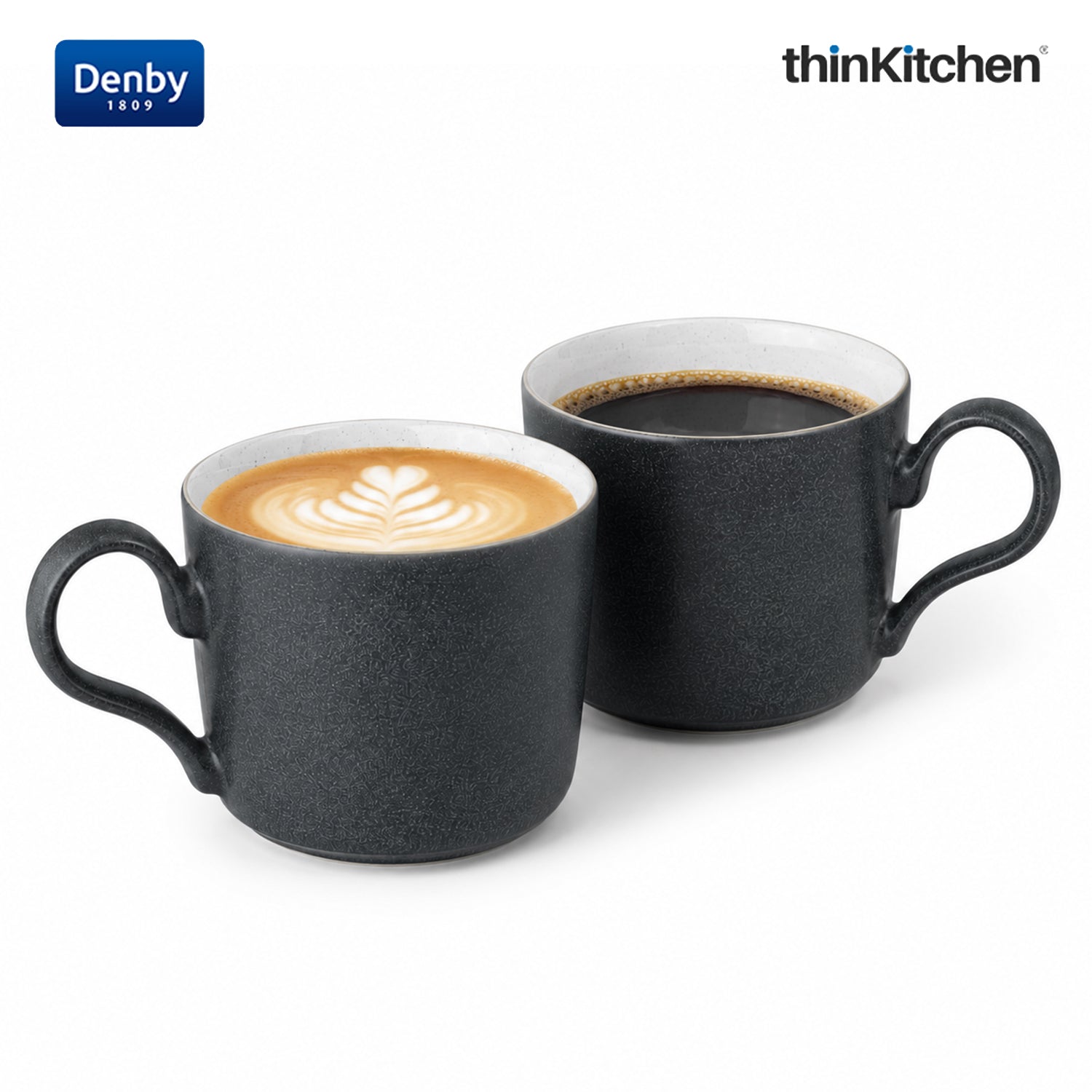 Denby Premium 2 x 220ml Charcoal Blue Stoneware Cup Set, Handmade Ceramic Tea & Coffee Cup for Cappuccino Latte & Hot Beverages, Oven Microwave Dishwasher Safe, Made in UK - 1